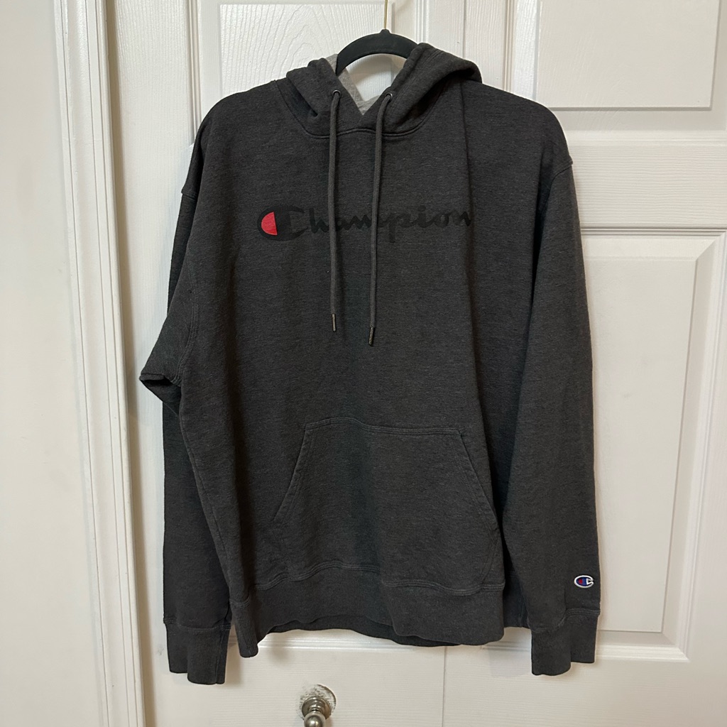 Champion Hoodie Dark Gray Size Large Pit To Pit 25